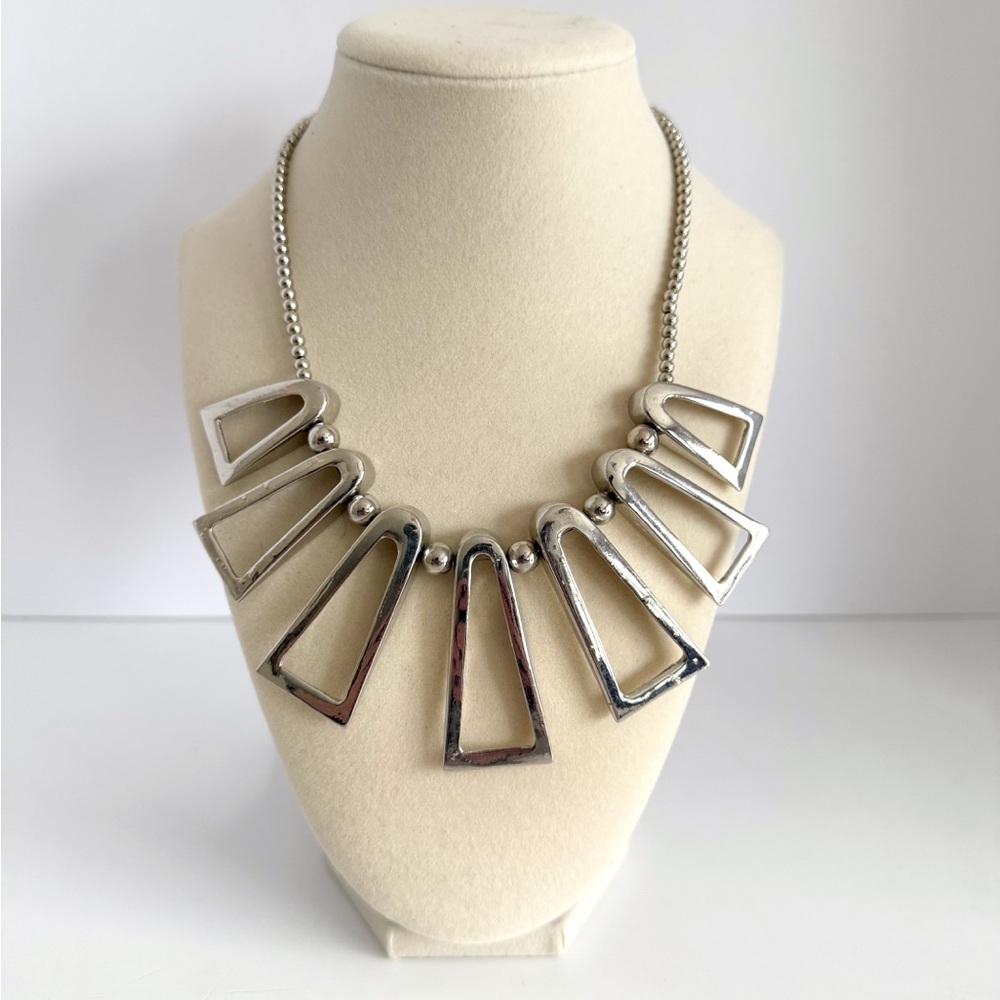Statement Silver Geometric Necklace - image 1